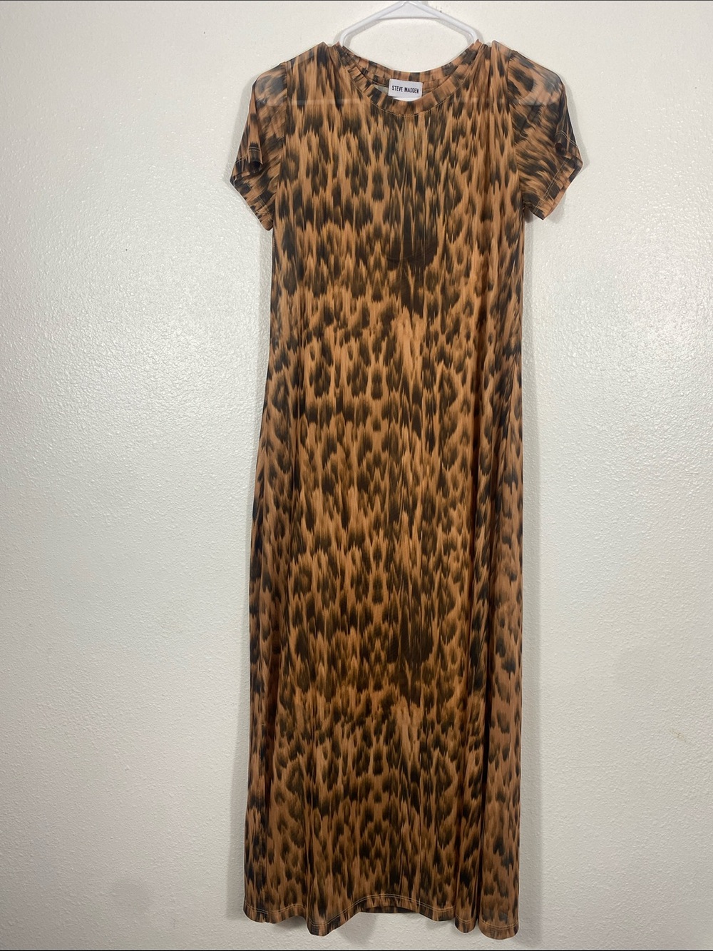 Steve Madden Leopard Mesh Maxi Dress Slit EUC Size M - Picture 3 of 15
